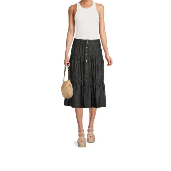 TIME and TRU Women's Tiered Denim Skirt - washed black - Picture 1 of 5